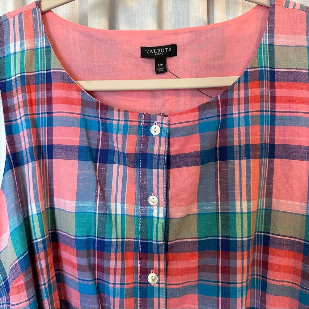 Talbots Pink & Blue Madras Plaid Sleeveless Dress - Picture 6 of 16